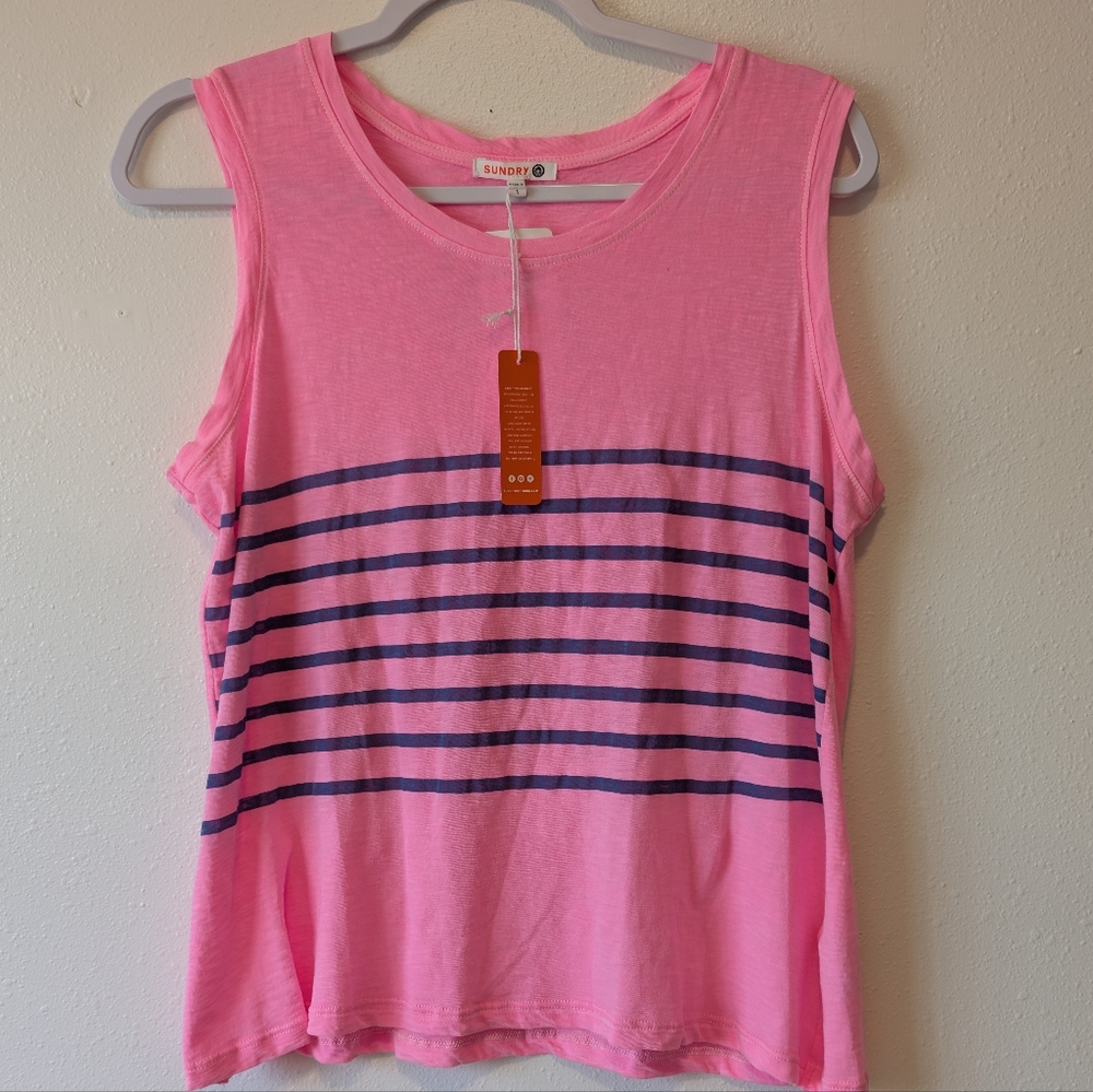 Sundry Pink and Blue Striped Tank Top